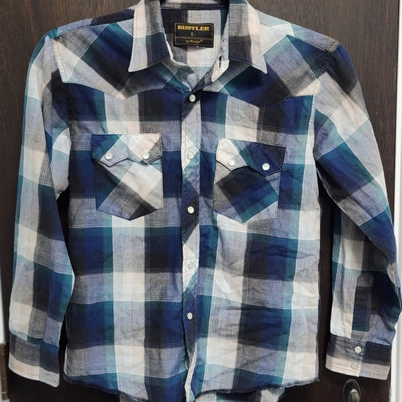 TWO Plaid vintage Wrangler western ranch shirts 14 & L - Picture 8 of 12